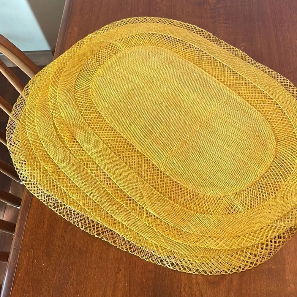 Set of 4 Vintage Bright Yellow Abaca Fiber Placemats